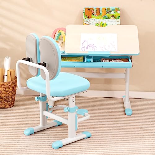 Pink Height-Adjustable Kids Desk and Chair Set with Tiltable Desktop D55147
