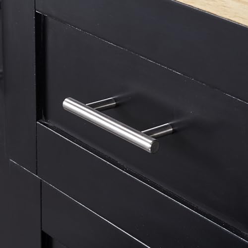 Grey Blue Rolling Kitchen Cart with 3 Drawers and Rubber Wood Top N244