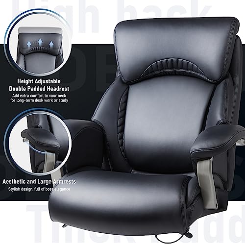 Big and Tall Heavy Duty Leather Office Chair with Wide Seat Black Y335445