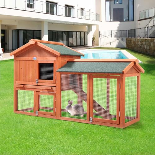 Orange Wooden Rabbit Hutch with Removable Tray & Ramp A5114