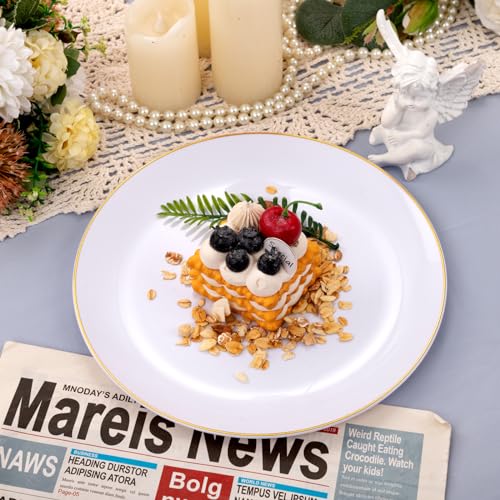50 Pcs Gold Rim White Plastic Dinner Plates I977