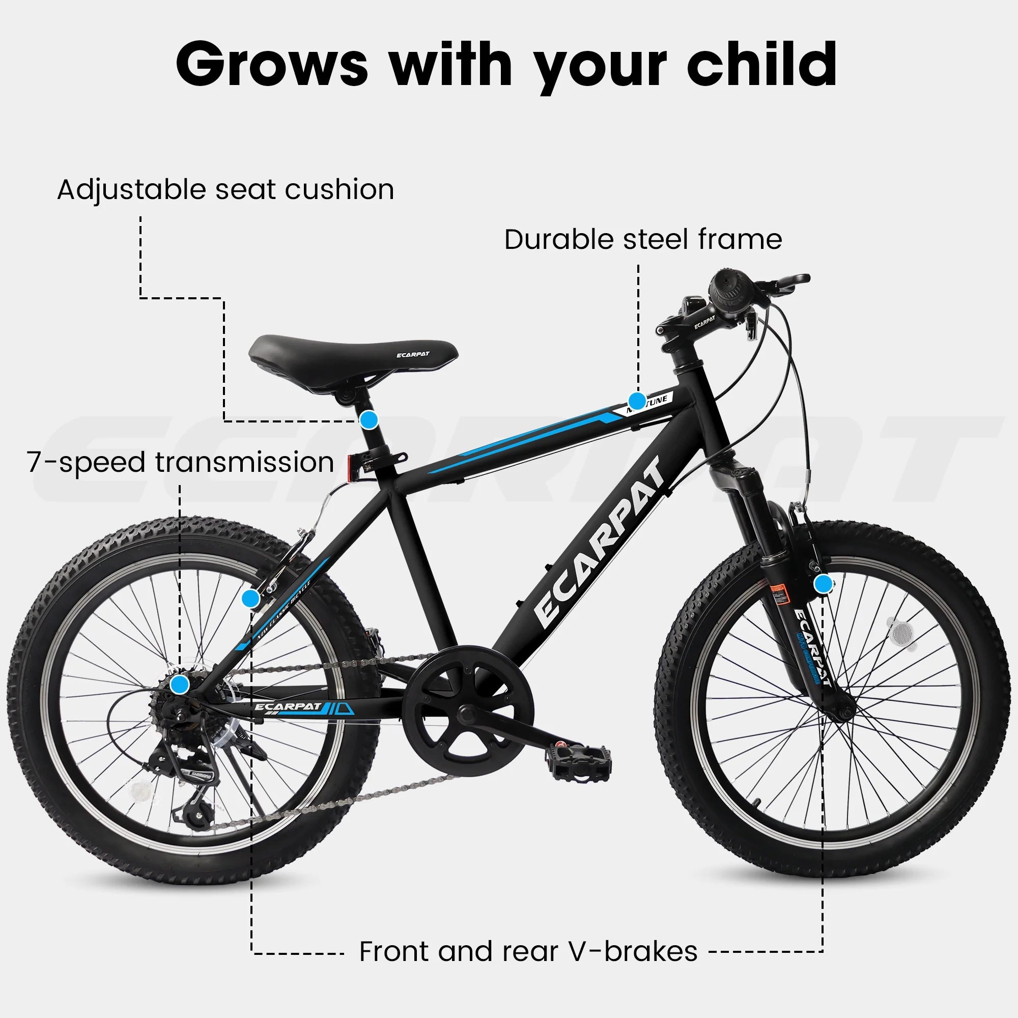 20 Inch Kids Mountain Bike, 7 Speed, Disc Brakes, Fat Tire, Black U84810