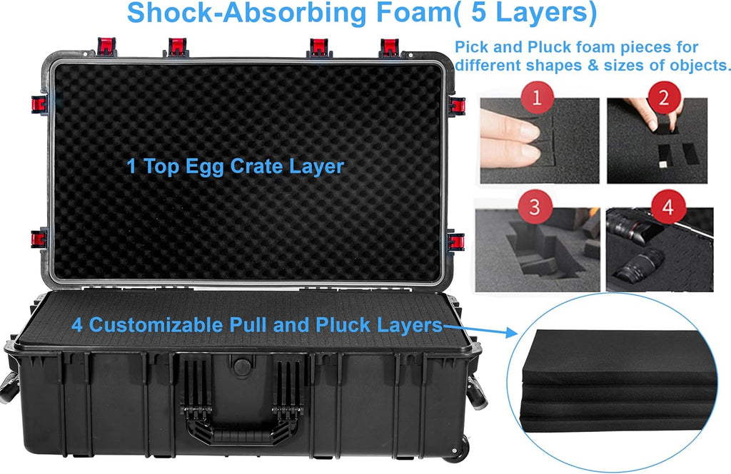 Waterproof Roller Hard Case 35"x 20.5"x 12" with Foam Wheels D4037