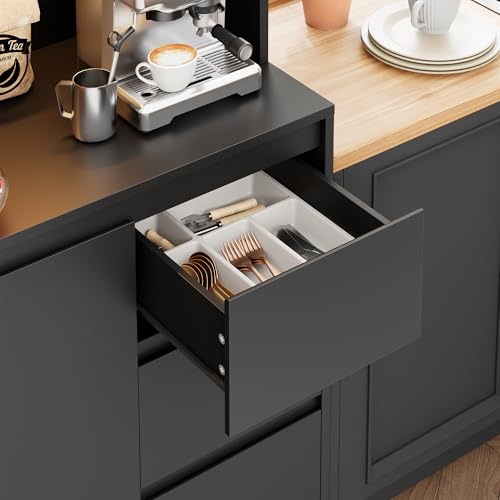Black 71" Kitchen Pantry Cabinet with LED Lights and Charging Station R267550