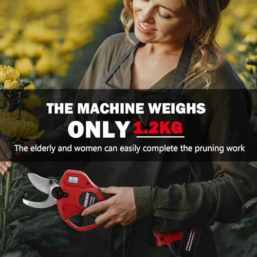 Electric Pruning Shears with LCD Display, Cordless, 2 Rechargeable 2Ah Lithium Batteries, 1.2 Inch Cutting Diameter O711674
