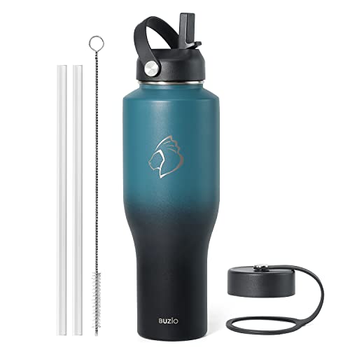 40 oz Insulated Double Wall Stainless Steel Tumbler with Handle Straw Lid and Flex Lid, Black U347733