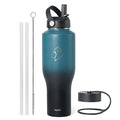 40 oz Insulated Double Wall Stainless Steel Tumbler with Handle Straw Lid and Flex Lid, Black U347733
