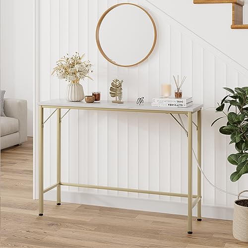Gold Narrow Console Table with Outlets T5809