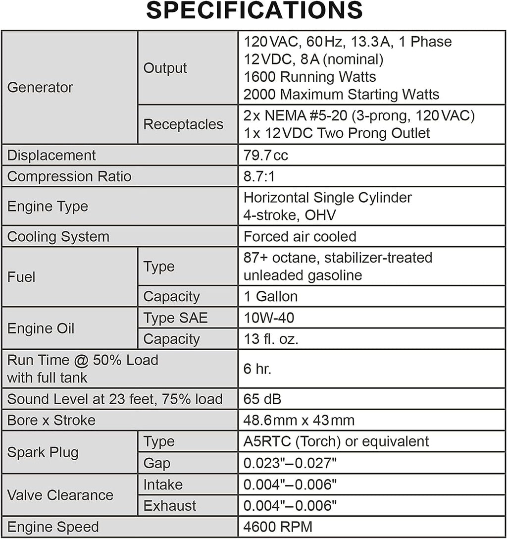 Portable Inverter Generator 2000 Watt Gas Powered G1980