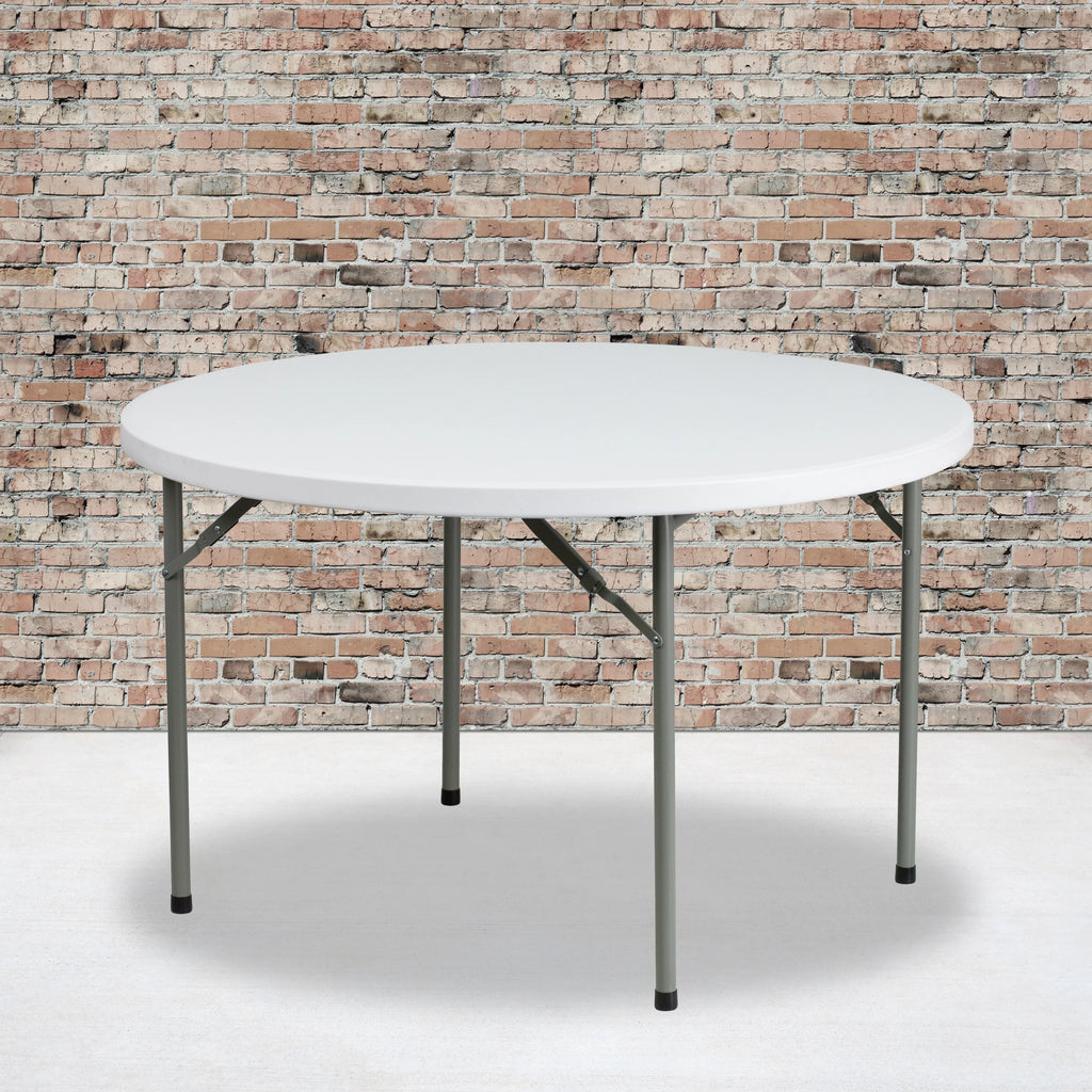 4' Round Plastic Folding Table Granite White V540