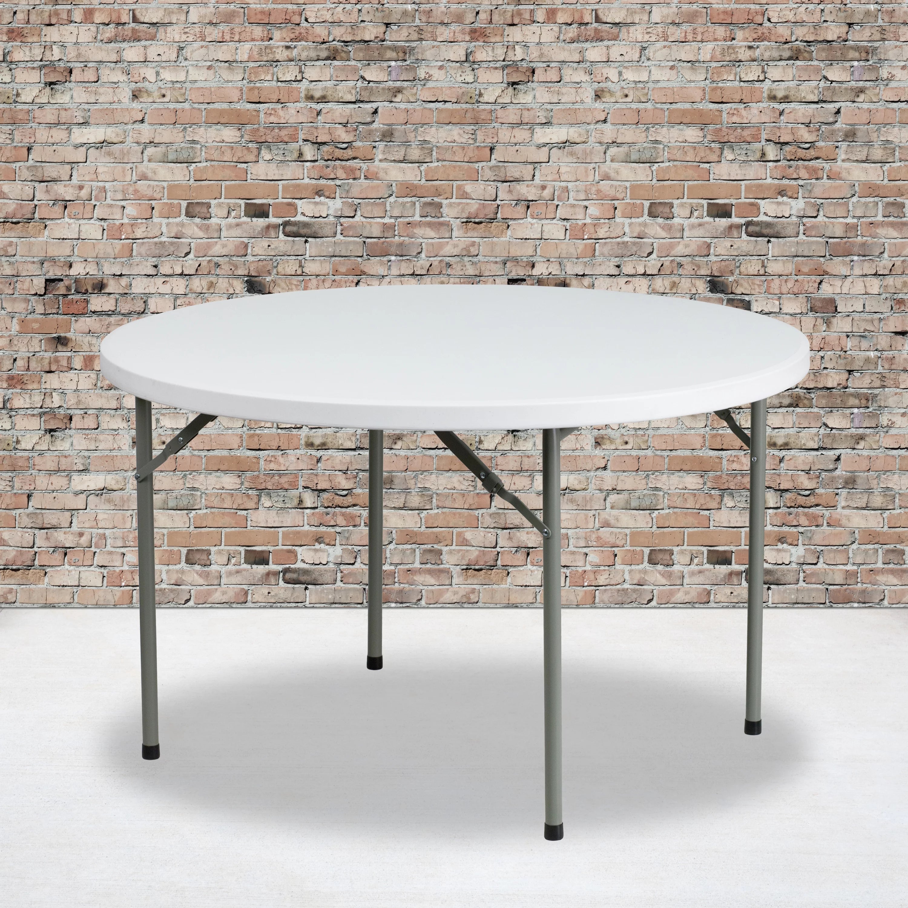 4' Round Plastic Folding Table Granite White V540