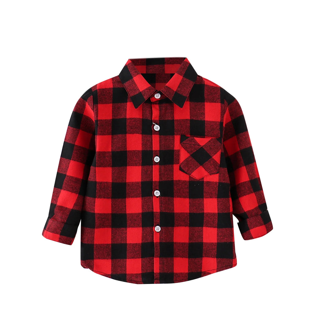 Boys Flannel Plaid Long Sleeve Button Down Coat Q18039