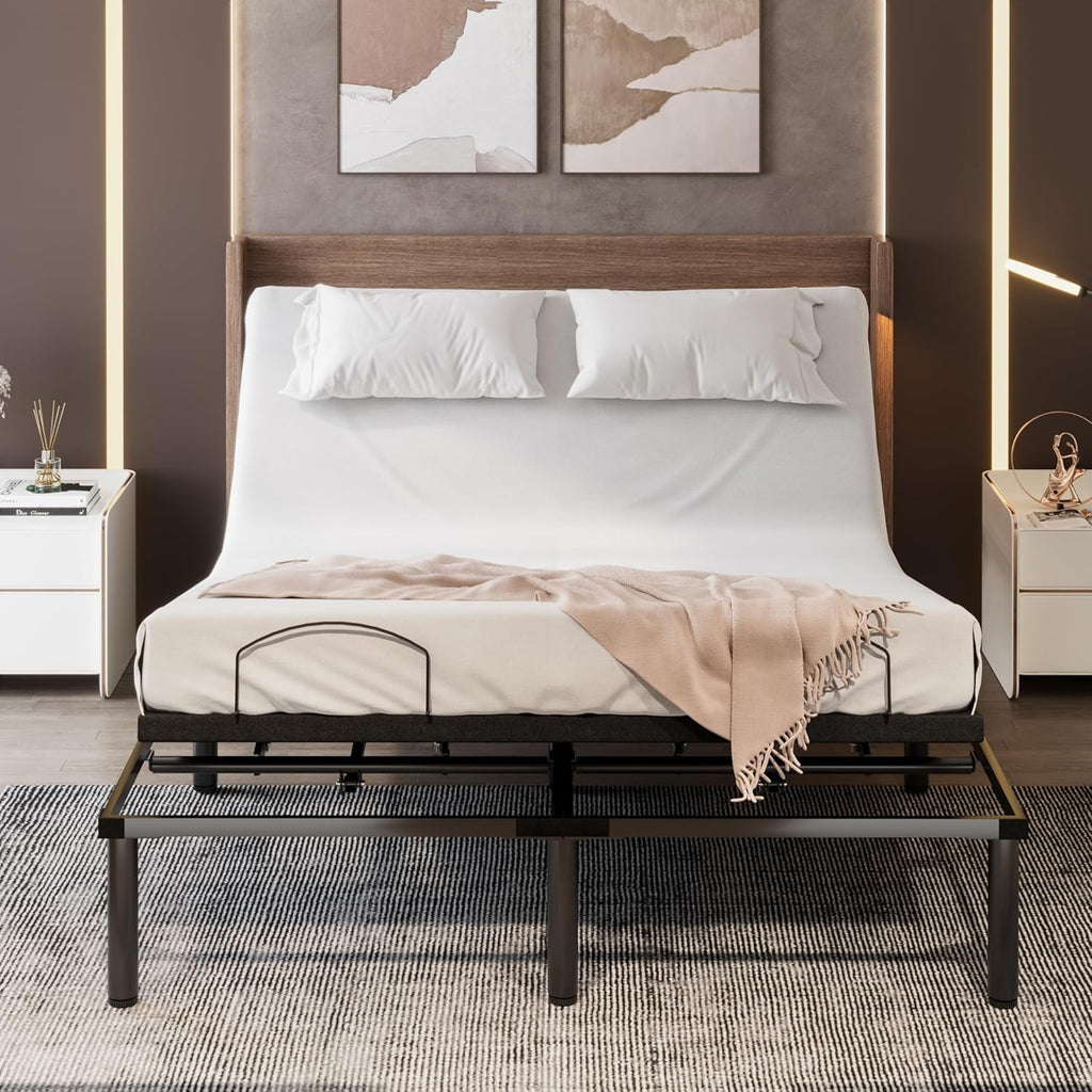 Queen Adjustable Bed Frame with Wired Remote, Black E1343