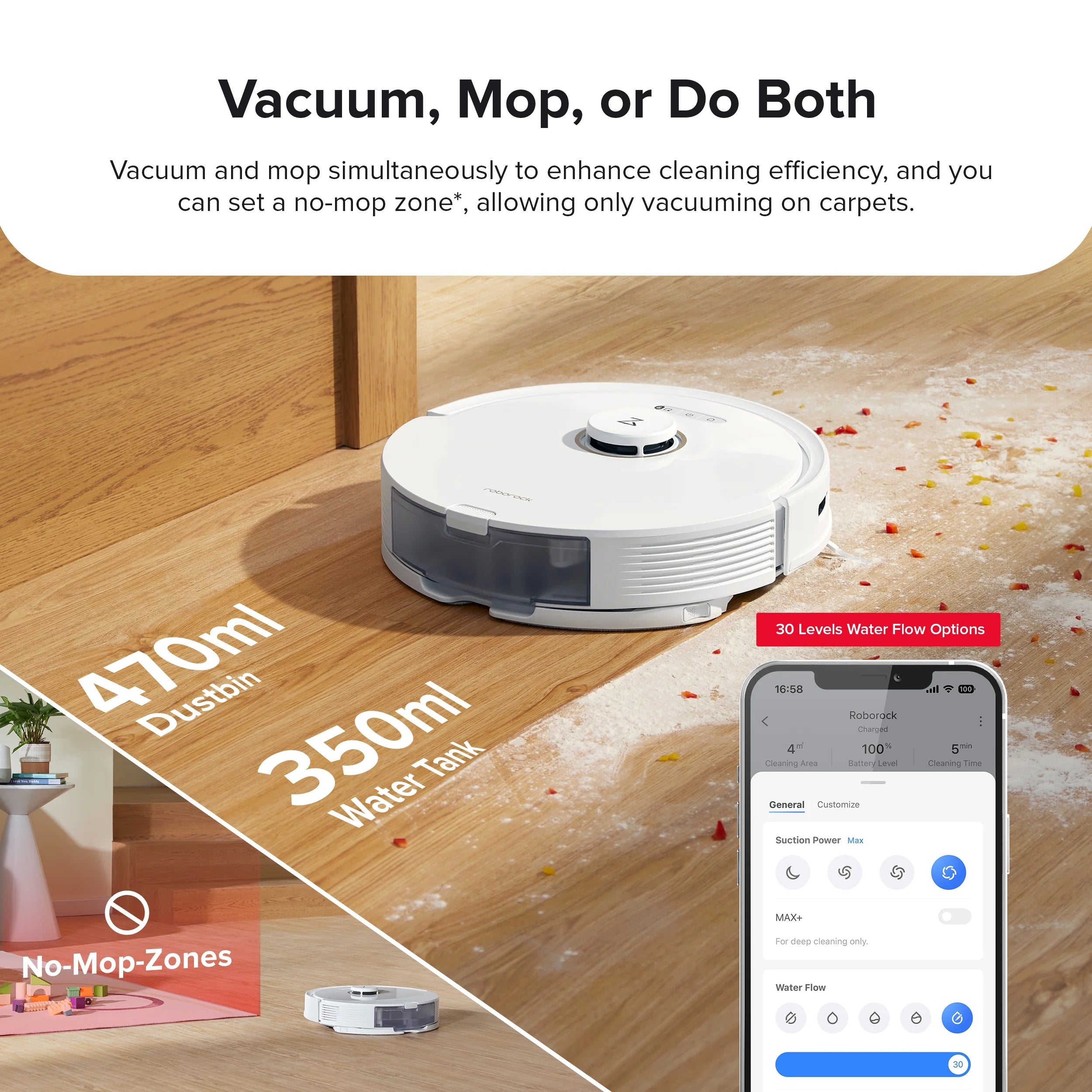 Robot Vacuum and Mop with Self-Emptying, LiDAR Navigation, 5500Pa Suction Power A49854