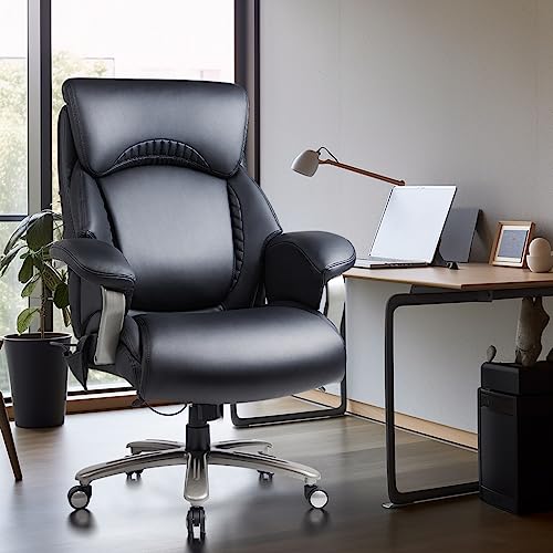 Big and Tall Heavy Duty Leather Office Chair with Wide Seat Black Y335445