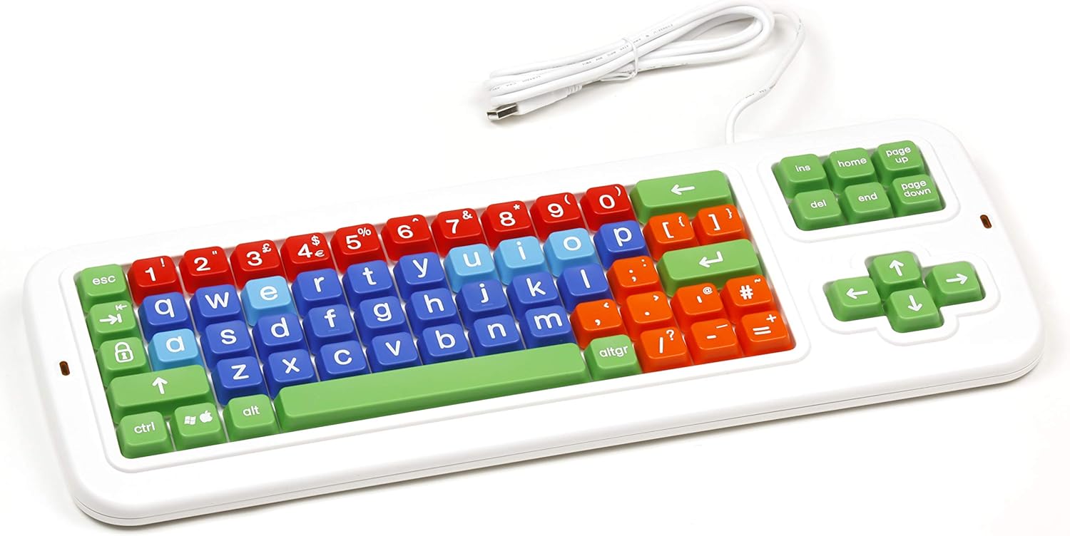 Color Coded UK Computer Keyboard with Lowercase White Lettering Y9356