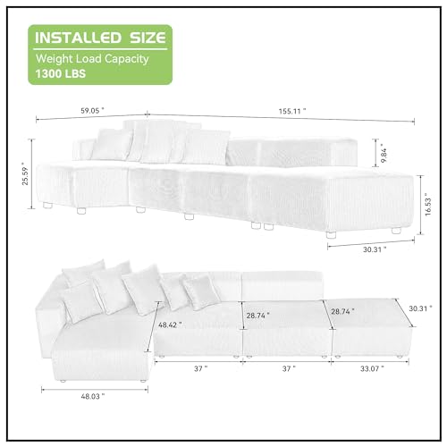 Cream Curved Boucle Modular Sectional Sofa Set 4 Seat P180402