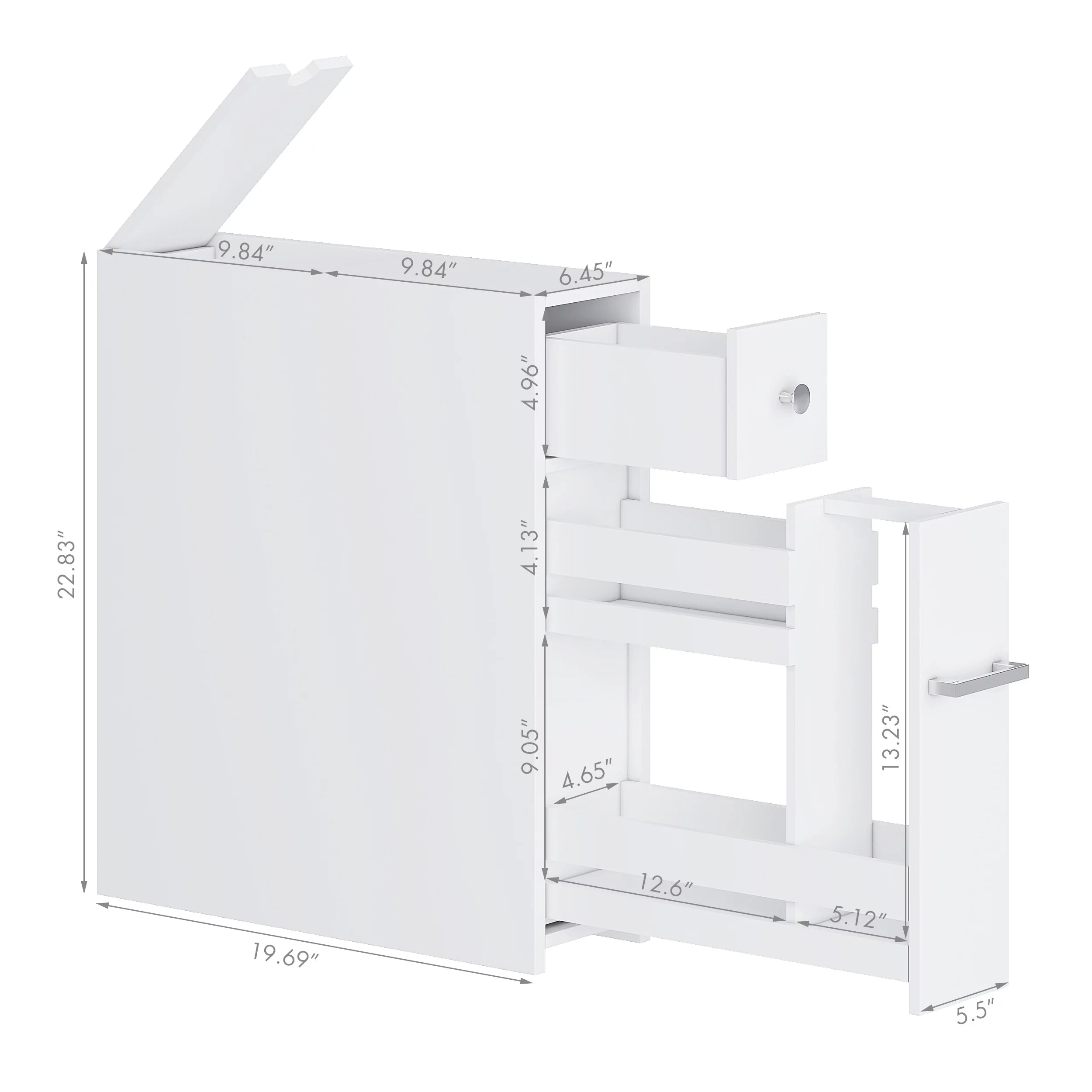 White Slim Bathroom Storage Cabinet with Toilet Paper Holder and Slide Out Drawer S97257