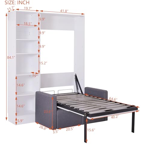 Queen Murphy Wall Bed with Sofa and Storage Shelves L109