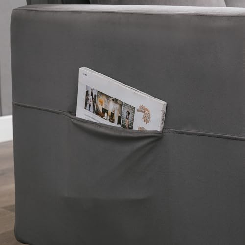 Dark Grey Upholstered Convertible Folding Sofa Bed with Storage Pocket X918732