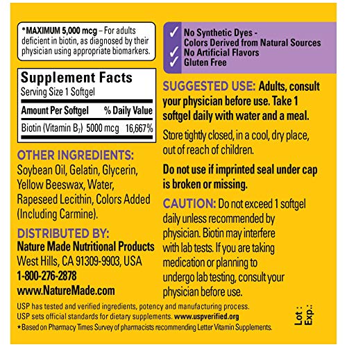 Biotin 5000 mcg Dietary Supplement 120 Softgels R2794