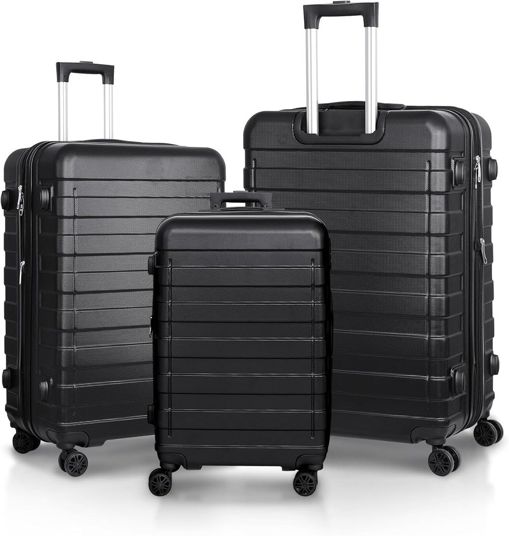 Black 3 Piece Hardside Expandable Luggage Set with Spinner Wheels Y434