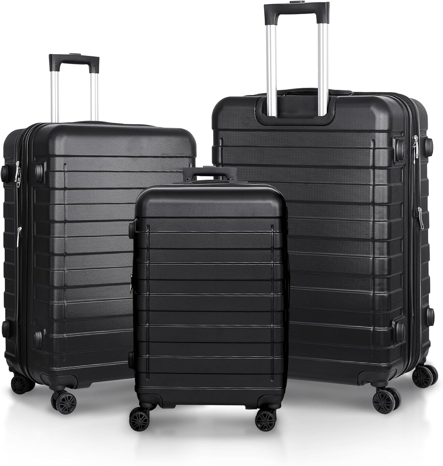 Black 3 Piece Hardside Expandable Luggage Set with Spinner Wheels Y434