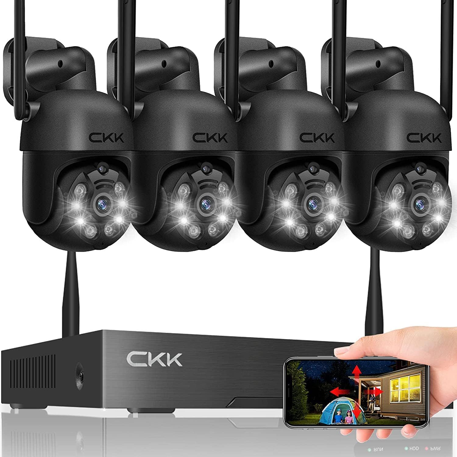 Wireless Security Camera System with 1TB HDD, Dome PTZ Cameras and Bullet Cameras, 8 Channel WiFi Surveillance NVR System with Floodlights & Siren Alarm, 2 Way Audio L37902