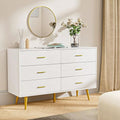 White 6 Drawer Wood Dresser with Gold Metal Handles F64601