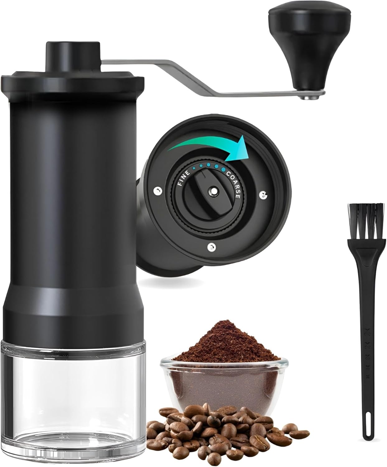 Adjustable Manual Coffee Grinder with Ceramic Burr Hand Crank Mill Black A3151