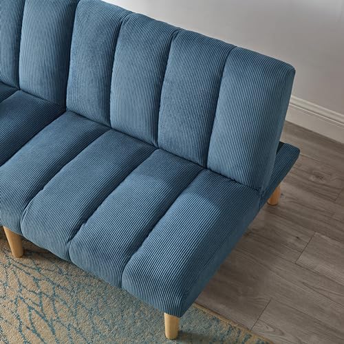 Blue Corduroy Convertible Folding Sleeper Loveseat Sofa A117948