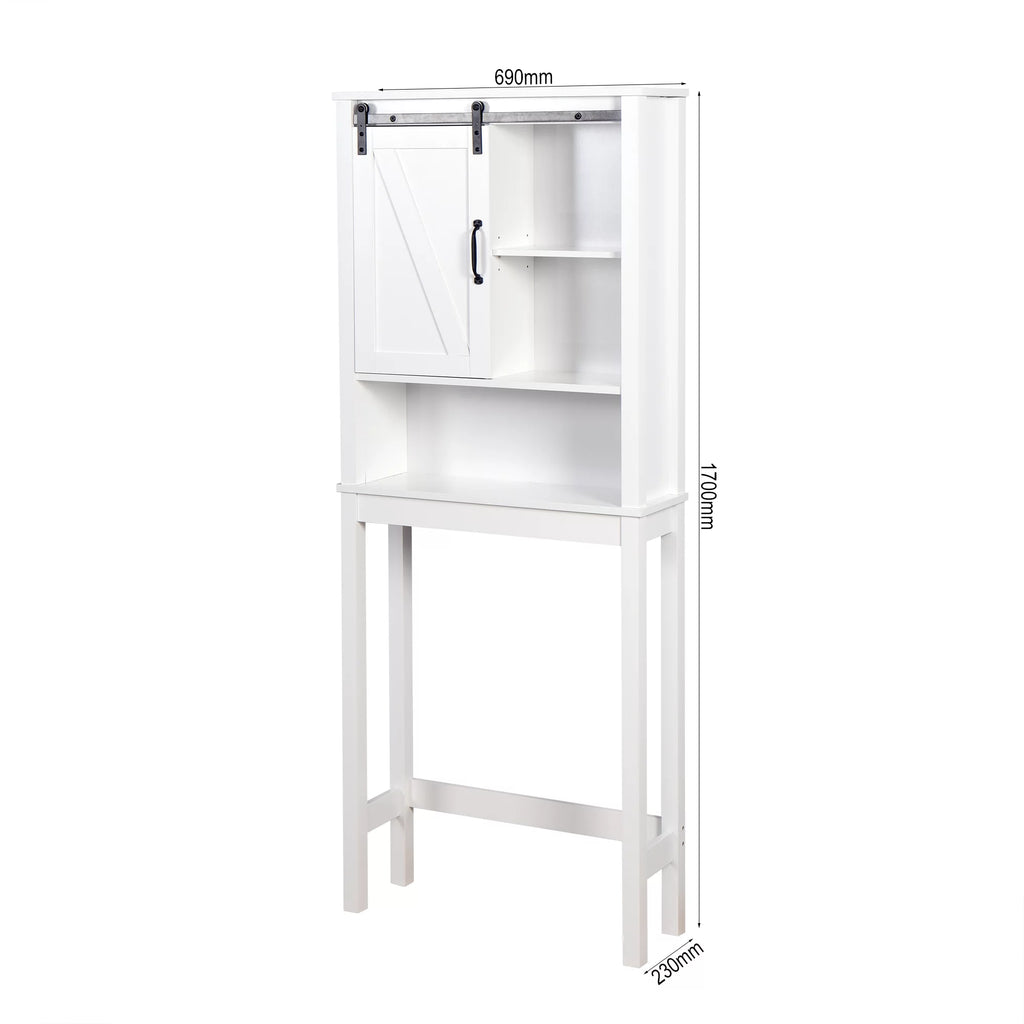Over-the-Toilet Storage Cabinet with Adjustable Shelves and Barn Door 27.16 x 9.06 x 67 inch V64083