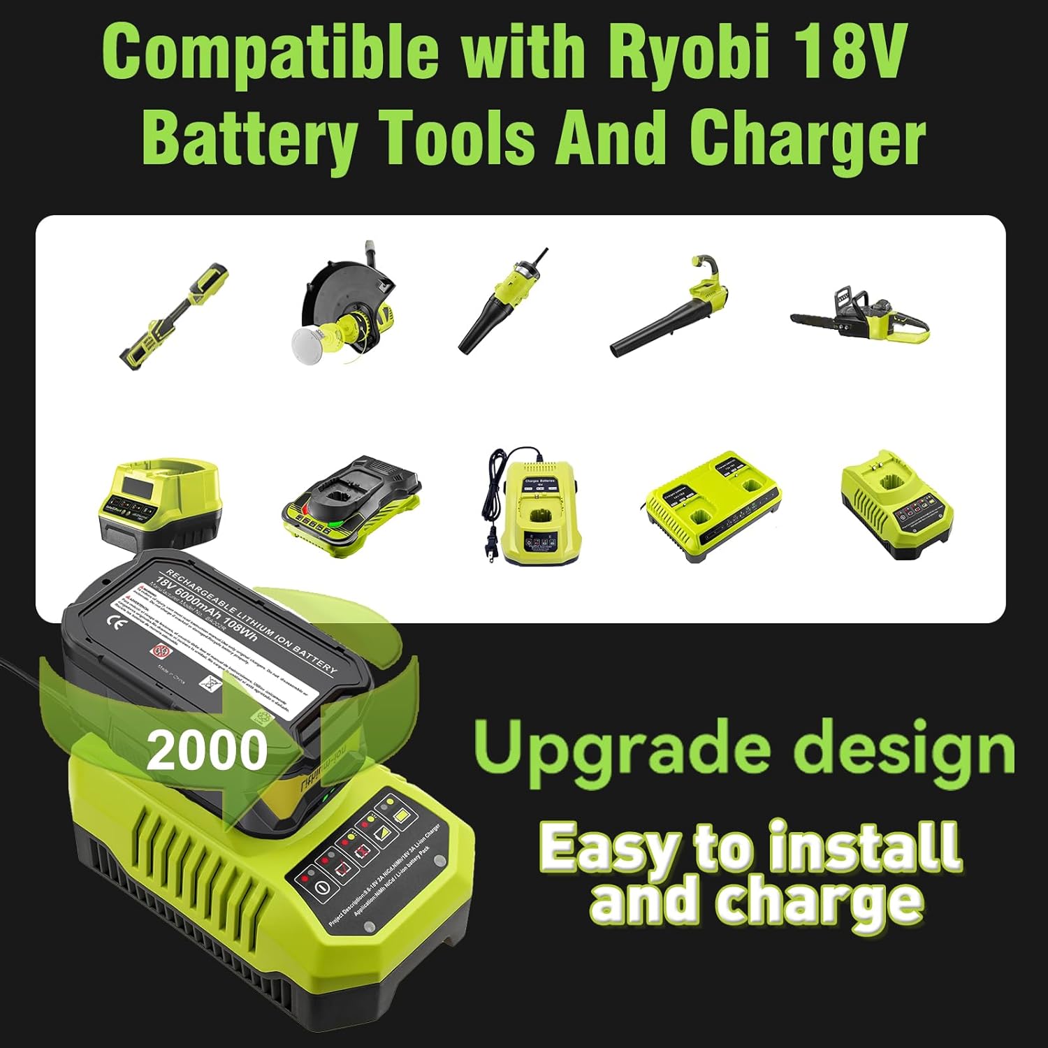 2Pack 6.0Ah Replacement 18V Battery and Charger Combo X587