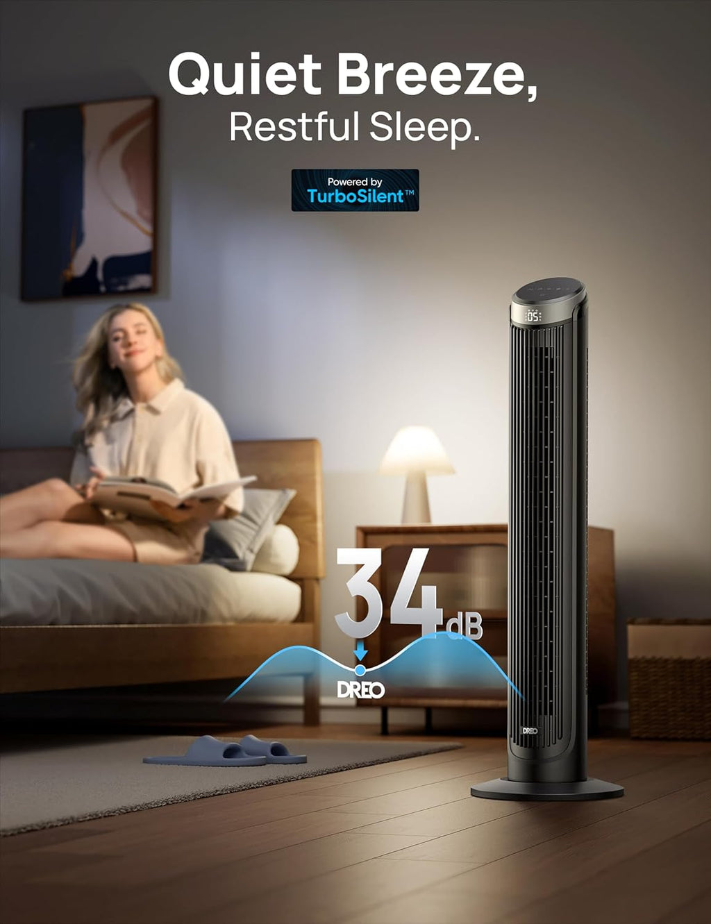 90° Oscillating Quiet Bladeless Tower Fan and 13" Table Fan Bundle with Remote K352