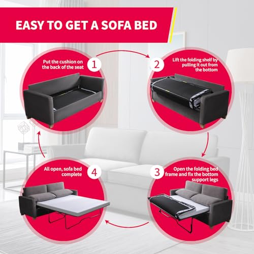 Queen Size Velvet Pull Out Sofa Bed with Foam Mattress P5381