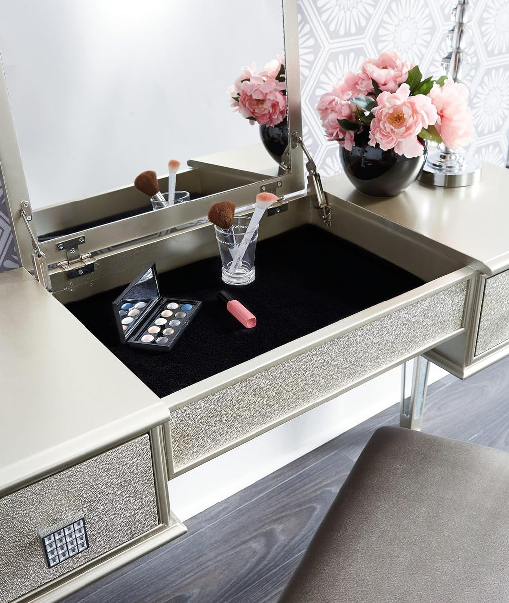 Mirrored Vanity Desk with Drawers and Stool G54363