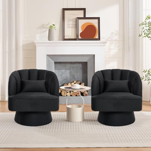 Black Teddy Fabric Swivel Barrel Accent Chair G844252