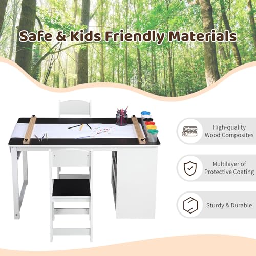 Kids Art Table and Chairs Set with Storage Desk and Art Supply Organizer W564409