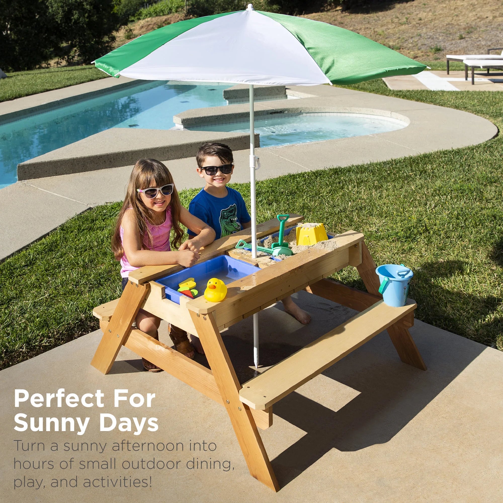 Green 3-in-1 Wood Activity Sand & Water Picnic Table with Umbrella P408043