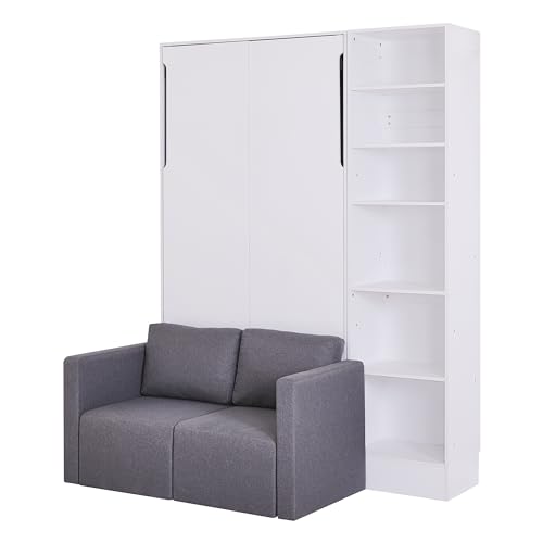 Queen Murphy Wall Bed with Sofa and Storage Shelves L109