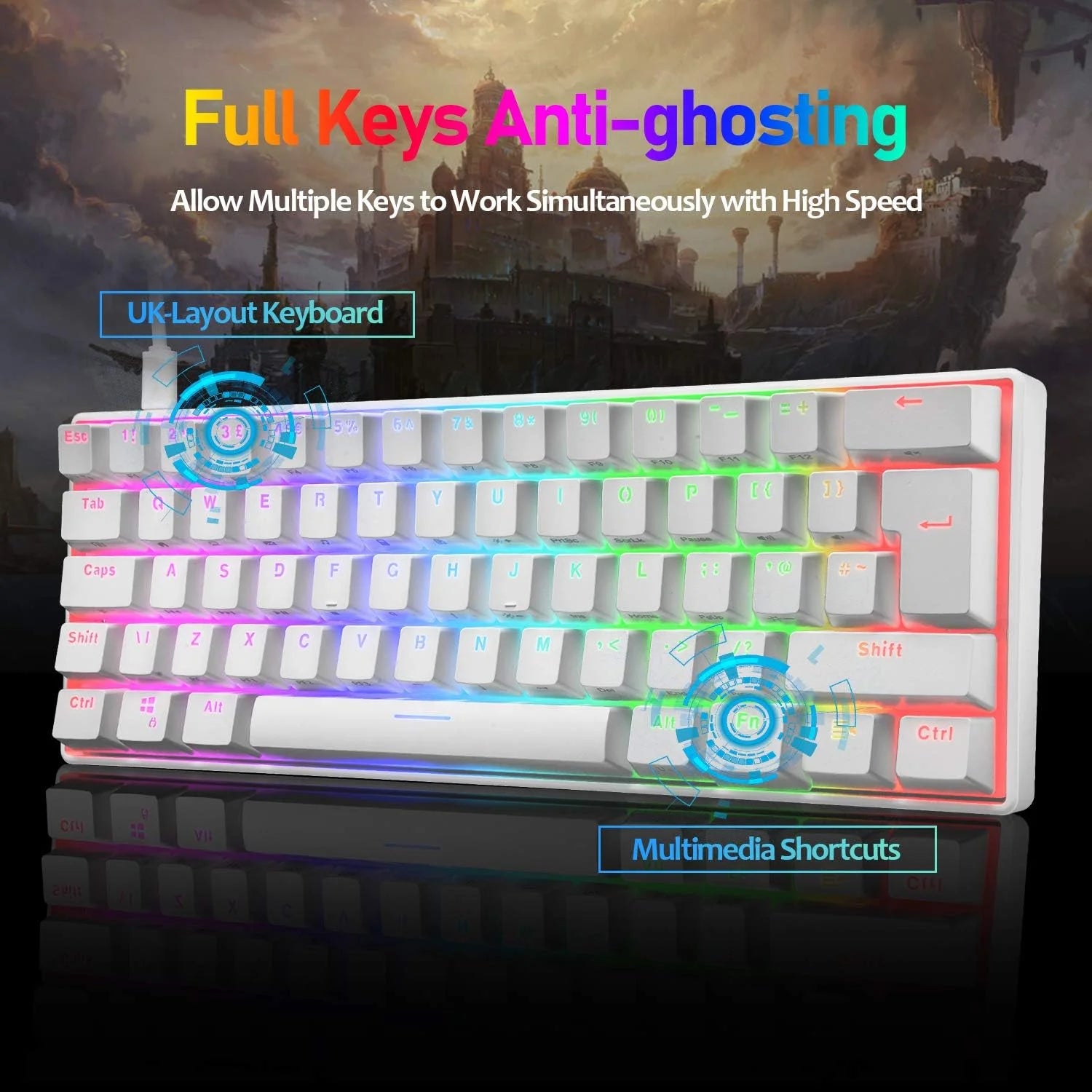 White 62 Keys Wired Mechanical Gaming Keyboard H72860