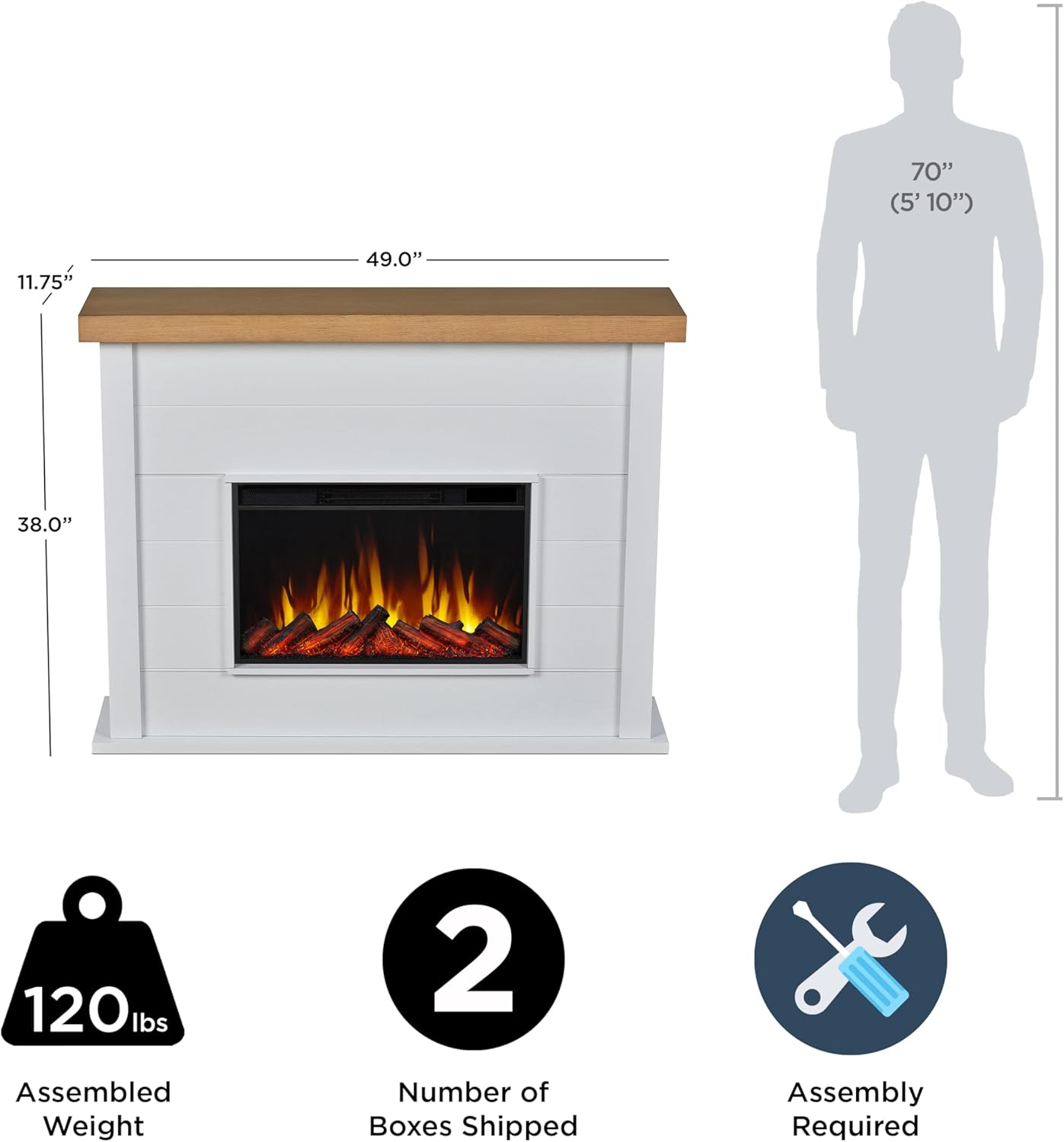 White 49" Slim Electric Fireplace with Mantel L13505