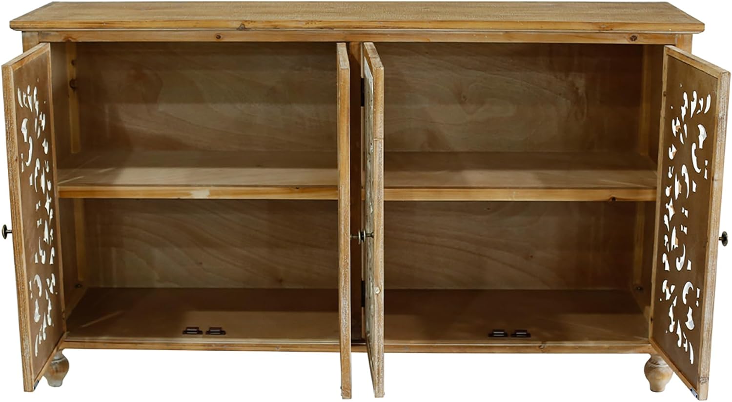 Accent Cabinet with 4 Doors and Wood Carved Floral Doors X834