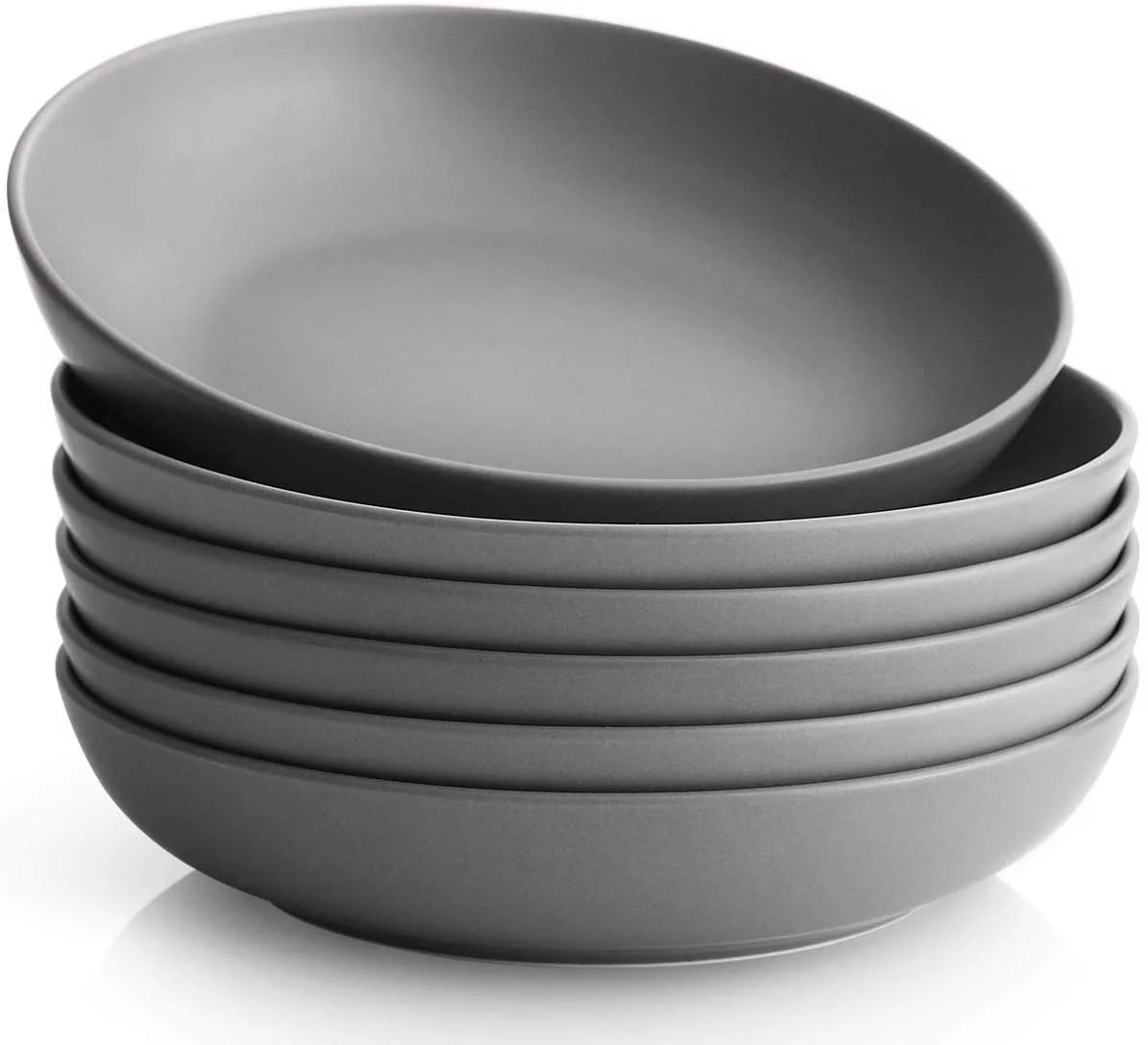 Pasta Bowls Set of 6, Ceramic Soup Bowls 30 Ounces, Grey Matte M133777
