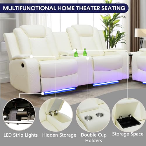 Black 3 Piece Leather Power Reclining Sofa Set with LED Lights V80650