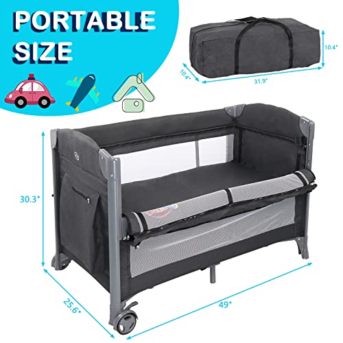 Dark Grey 3 in 1 Baby Bassinet Bedside Sleeper Crib Y621847