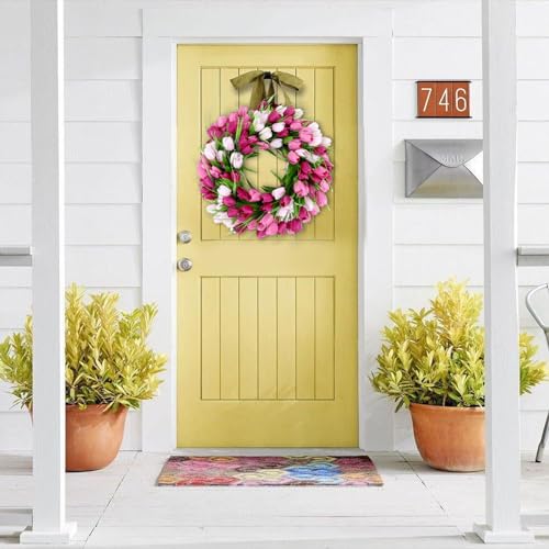 20Inch Silk Tulip Wreath with Green Leaves S653