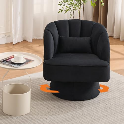 Black Teddy Fabric Swivel Barrel Accent Chair G844252