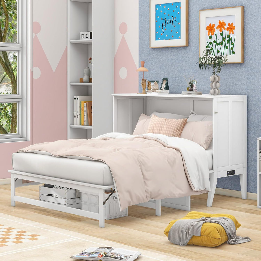 White Wood Queen Murphy Bed Y43570
