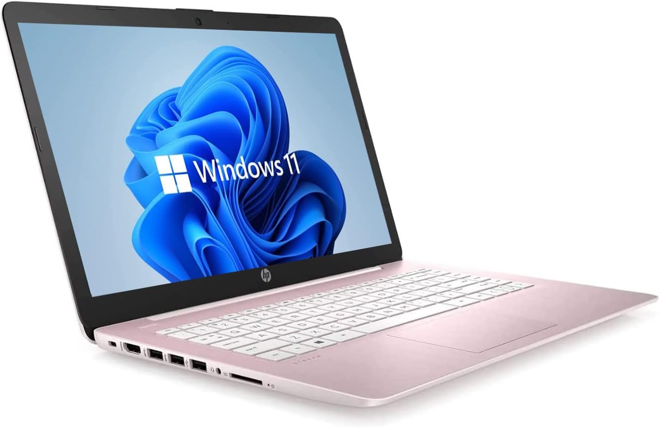 14" HD Laptop, Windows 11, Intel Celeron Dual-Core Processor 2.60GHz, 4GB RAM, 64GB SSD, Webcam, Pink M32789